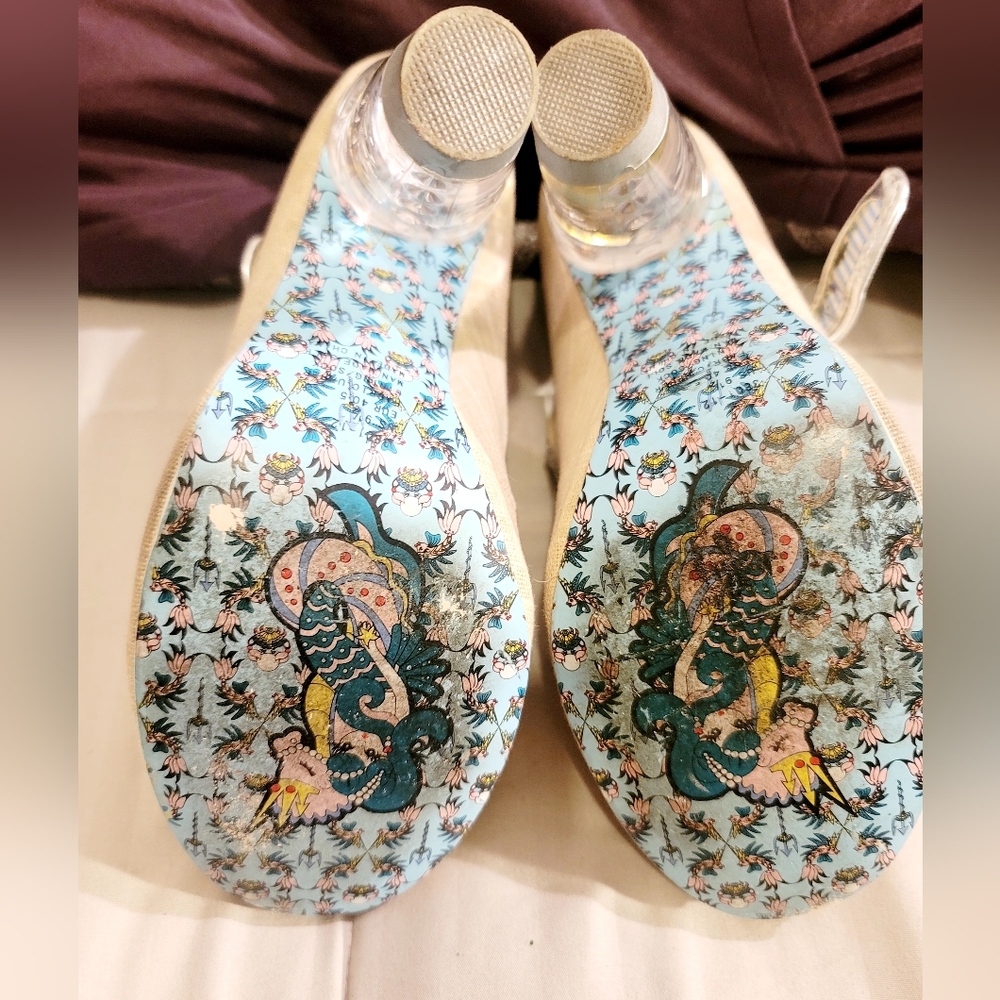 Irregular Choice acrylic heels. Cream with purple and gold accents size 9.5 - Picture 6 of 8